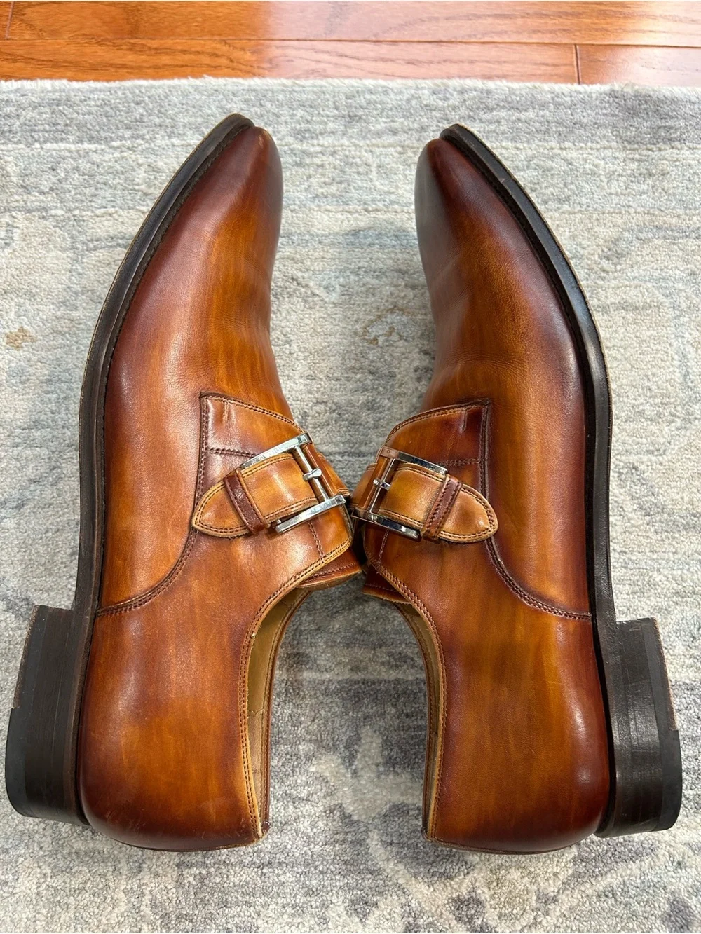 Magnanni Men’s 11.5M Leather Single Monk Strap Dress Shoes Cognac Brown
